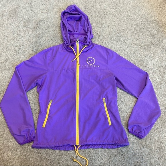 Nike Livestrong purple yellow full zip hooded athletic sports windbreaker Sz M - Picture 7 of 15